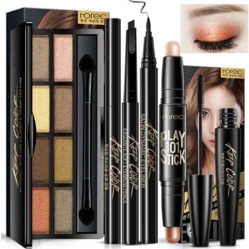 New Women Brand makeup set,Fashion cosmetics kit,Dazzling eyeshadow,WaterProof Roll Mascara,Magic Eyeliner,Fine grooming stick