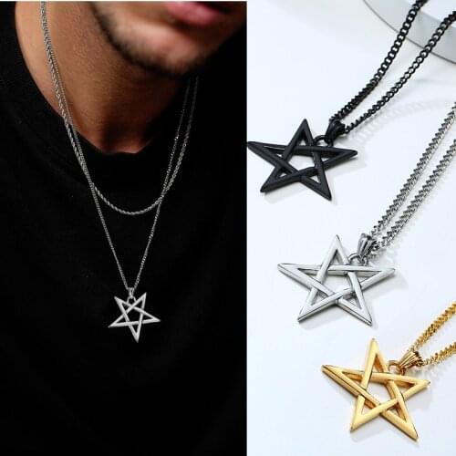 Pentagram Pentacle Pendant Necklace Stainless Steel Pentagramma Stackable Or To Wear Solo Men Necklace with 24inch