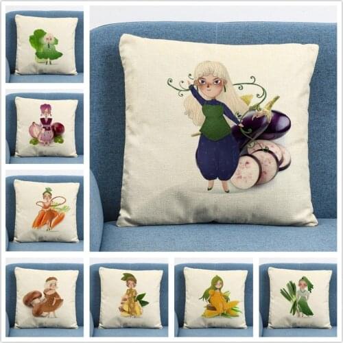Vegetable girl cartoon pattern Soft Short Plush/Linen Cushion Cover Pillow Case for Home Sofa Car Decor Pillowcase 45X45cm