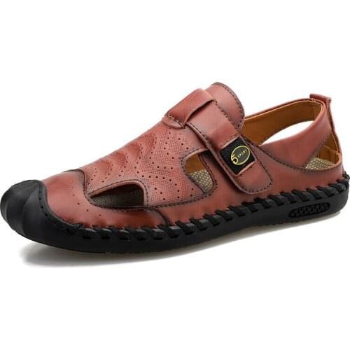 Breathable Beach Shoes For Men Summer Outdoor Leather Mens Sandals Soft Casual Shoes Classic Roman Sandals Big Size 38-46