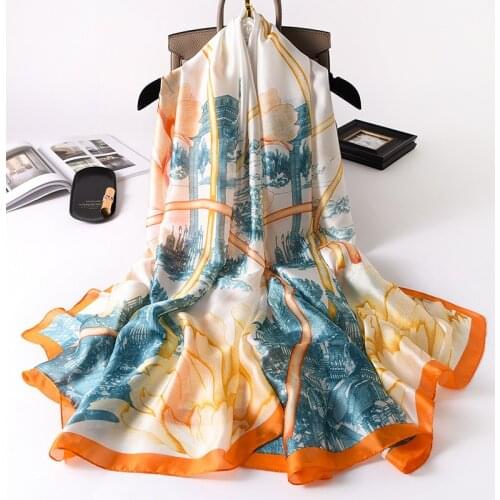 2020 winter womens new style warm scarf autumn Korean peony colour print Beach towel fashion silk scarf popular Sunscreen shawl