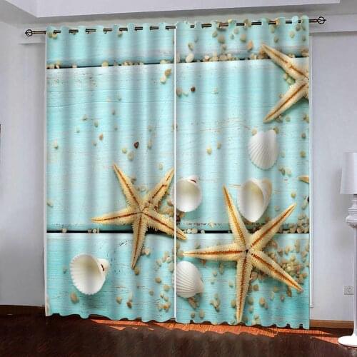Modern custom photo print 3d curtain for living room Seashell stones on wooden board curtain Blackout Shade Window Curtai