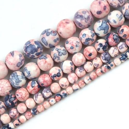 Light Pink Black Colorful Rain Jaspers Round Beads Natural Loose Stone Beads For DIY Jewelry Making 4/6/8/10/12mm Bracelet 15