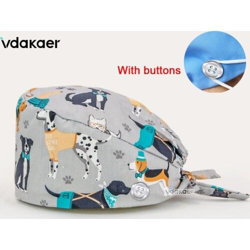 Pure Cotton High Quality Fashion Multicolor Nurse Scrub Cap Adjustable Bandage Turban Unisex Cap nurses hats for women