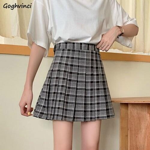 Skirts Women Summer Pleated Plaid A-line Loose Preppy-style Students Japan All-match Teens Simple Trendy Elegant Girls Ulzzang