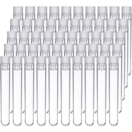 100Pcs Clear Plastic Test Tubes with White Screw Caps Sample Containers Bottles Push Caps 12X75mm
