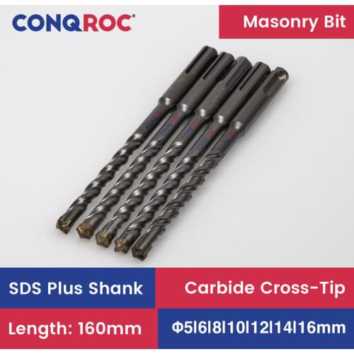 5 Pieces 160mm SDS Plus Drill Bit Masonry Cross Carbide Tip Drill Bits 5mm 6mm 8mm 10mm 12mm 14mm 16mm