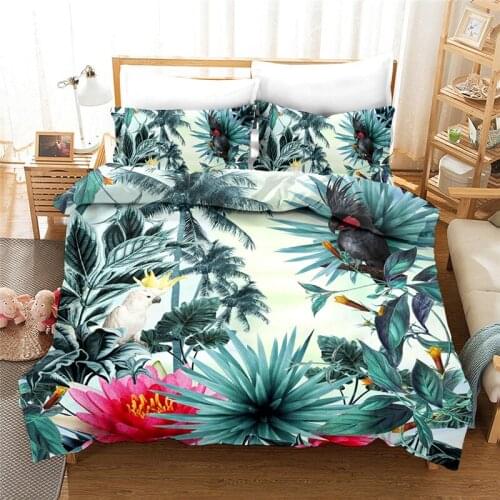 3D flower Bedding Set With Pillowcase 2/3pcs Luxury Duvet Cover Sets Comforter Cover Bed Linen Tropical Plant Print Twin Bed Set