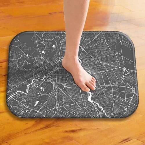 40x60cm Cute Diy Print Floor Mat Bathroom Ground Mat Slip Door Bath Pad Rug Living Room Kitchen Carpet Home Decor Grey Map