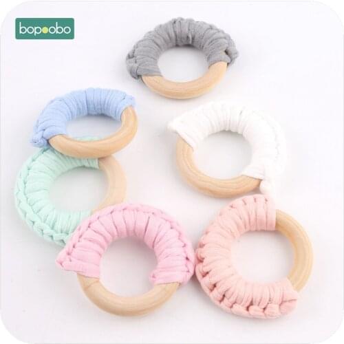 Bopoobo 10pc 56mm Cloth Half Rings Cotton Handmade Wooden Teethers DIY Baby Accessories BPA Free Waldorf Wood Ring Baby Teethers