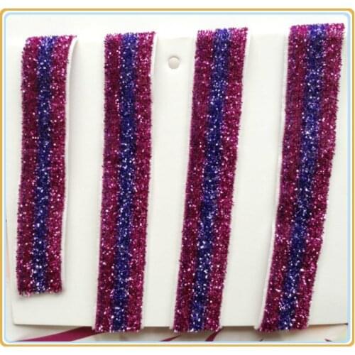 Price Negotiated) 5/8" Pink / Lavender / Pink Striped Glitter Elastic Ribbon For Hair Ties