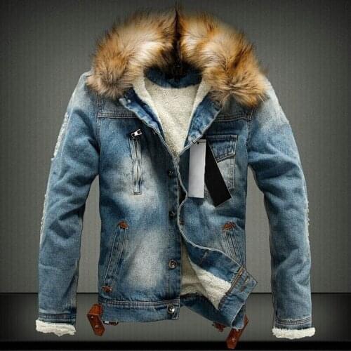 Men Light Blue Winter Jean Jackets Outerwear Warm Denim Coats New Men Large Size Wool Liner Thicker Winter Denim Jackets