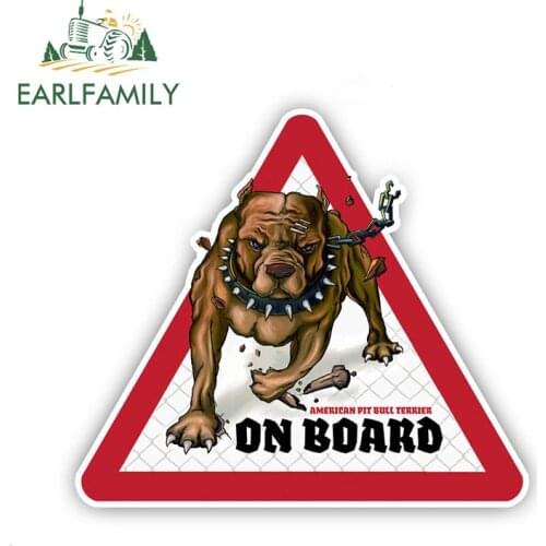 EARLFAMILY 12cm x 10.5cm Pit Bull Dog Car Stickers Dog on board Decals Pet Dog Decal Dog Warning Sign Funny Stickers