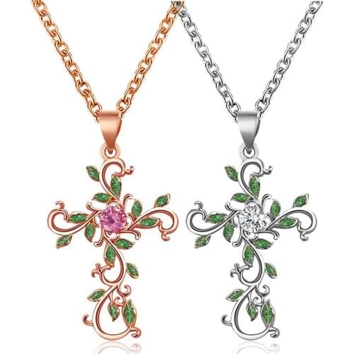 Elegance Gold Color Cross Pendant Necklaces for Women Trendy Classic Christian Jesus Crystal Necklace Jewelry Gift