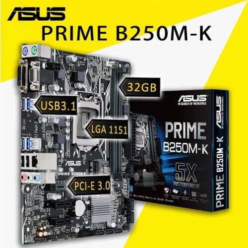 LGA 1151 Asus PRIME B250M-K Gaming Motherboard Support 6th/7th-Gen Core i7/i5/i3 CPU DDR4 2400MHz PCI-E 3.0 B250 Placa-mãe 1151