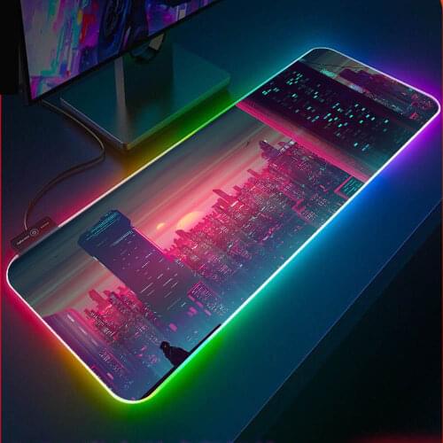 Sunset City HD Wallpapers RGB Gaming Mouse Pad XXL Mini Desk Laptop with USD Socket LED Gaming Carpet Pad Desk Pink Gaming Desk