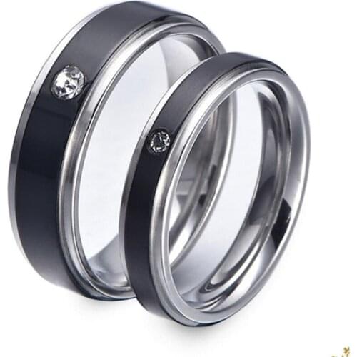 Black inlaid zircon stainless steel couple ring