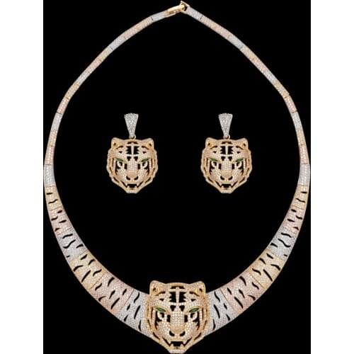 Zlxgirl jewelry big size tiger animal wedding necklace and earring jewelry sets best mens party anniversary accessory sets