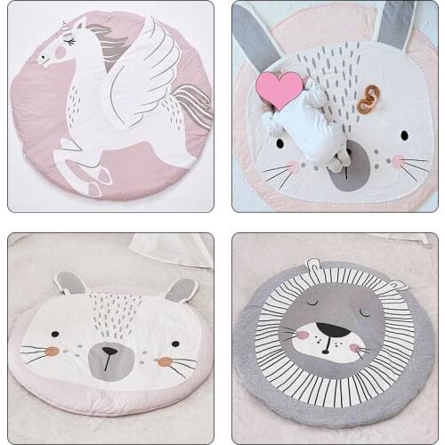 Nordic Kids Play Mat Cotton Round Carpet Rugs Animals Play Mat For Gym Cotton Unicorn Blanket Floor Carpet For Kids Room Decor