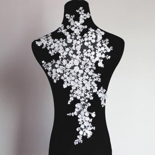 1Pieces Ivory White Lace Applique Decorative Sewing Floral Lace Neckline Collar Trim Lace Embroidered Fabric High Quality