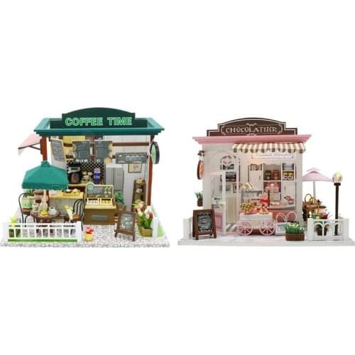 Miniature Wooden Coffee Time Shop Doll House Diy Dollhouse With Furnitures Toys For Children Building Model Girl Birthday Gift