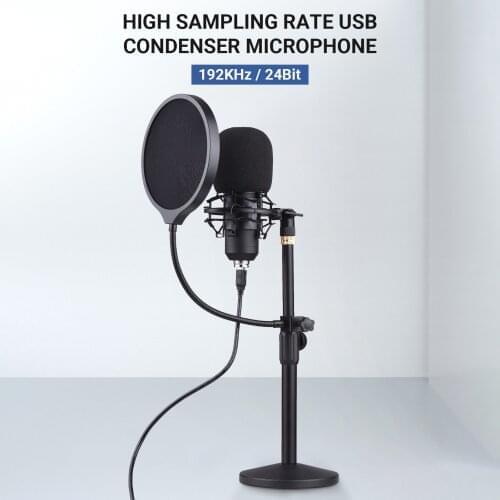 Muslady Professional Desktop USB Condenser Microphone Rate Monitoring Plug-And-Play Capacitor Mic for Video Chat Live Streaming