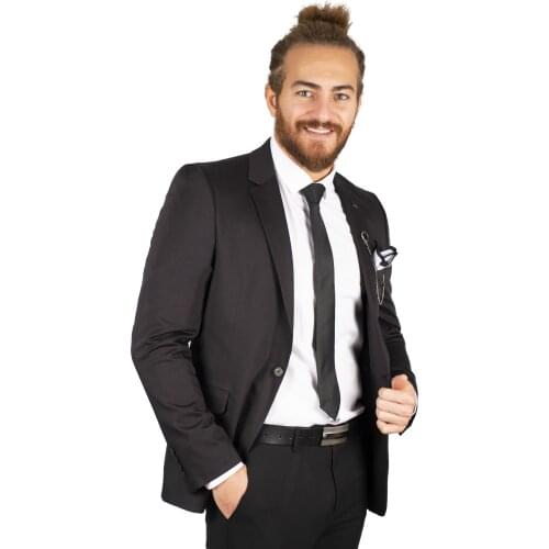 DeepSEA Black Male Luxury Blazer Coat Suit Jacket Tight-Fitting Mould Single Button Double Slash Four Seasons Daily Groom Business 2002278