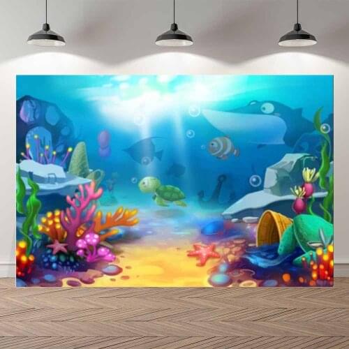 NeoBack Summer Under Sea Fish Mermaid Princess Happy Birthday Baby Shower Professional Studio Photography Backdrop Background