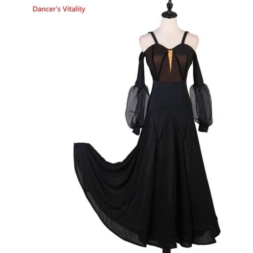 New Woman Competition Ballroom Standard Dance Dress Dance Clothing Stage Ballroom Dress Custom Made Black Long Sleeves Dress