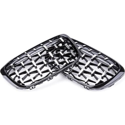 A Pair Diamond Grille Front Bumper Kidney Grill Grilles For BMW X1 F48 F49 2014-2019 Car Styling Auto Accessories