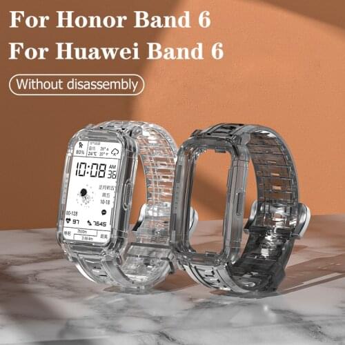 Transparent Strap For Huawei band 6 Bracelet with Rugged Bumper Case For Honor Band 6 Crystal Clear Replacement Case Smart Watch