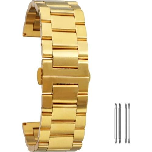 18/20/22/24 mm Polishing Shining Gold/Rose Gold Stainless Steel Watch Band Butterfly Buckle Watchband Replacements Straps