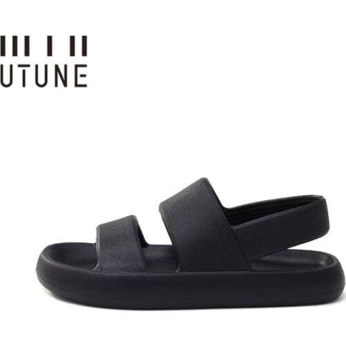 UTUNE Mens Sandals Summer Platform Shoes Women Beach Outside EVA Slippers Man Soft Thick Sole Non-slip Indoor Slides Cool Black