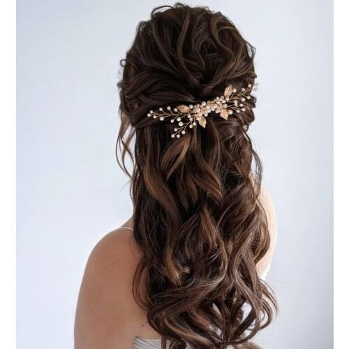 ZMHP180 Golden Crystal Pearl Hairpin Bridal Headdress Wedding Decoration Woman Long Hair Accessories With Hair Comb Tiara