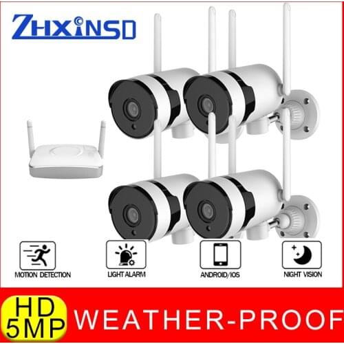 ZHUHUIFEI 5MP Video Surveillance 4CH Audio Camera Wireless NVR Kit Security Camera System 1920P Outdoor Waterproof Security Came