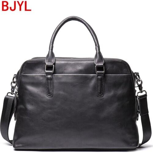 New soft black leather handbag men Portable Briefcase women Shoulder Messenger Bag Large Capacity Computer Bag A4 File Bag 14"