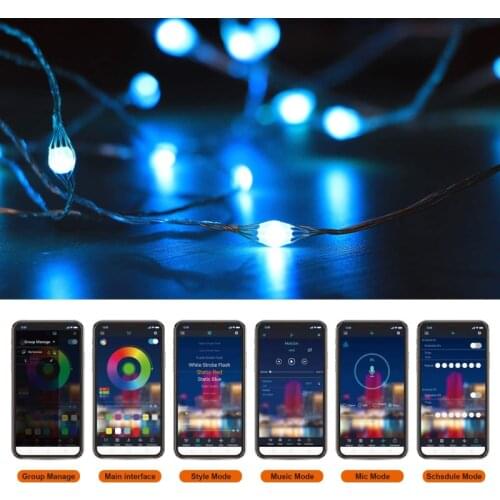 USB Christmas Tree LED RGB String Lights Decoration Lights App Remote Control String Lights Garland with Silver Wire Powered