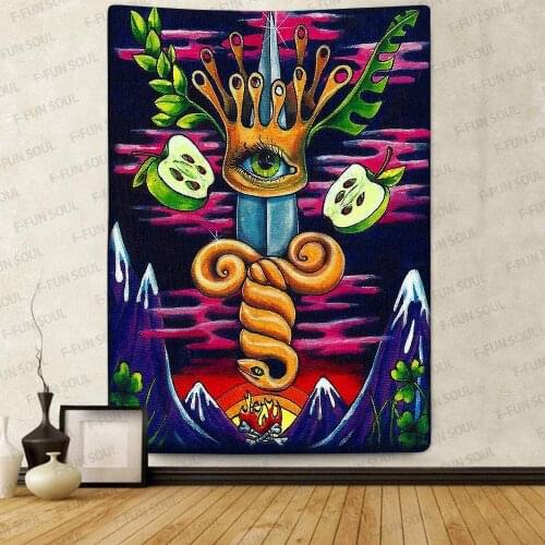 Mysterious Sword Tablecloth Mountain Eyes Myth Psychedelic Art Table Cover
