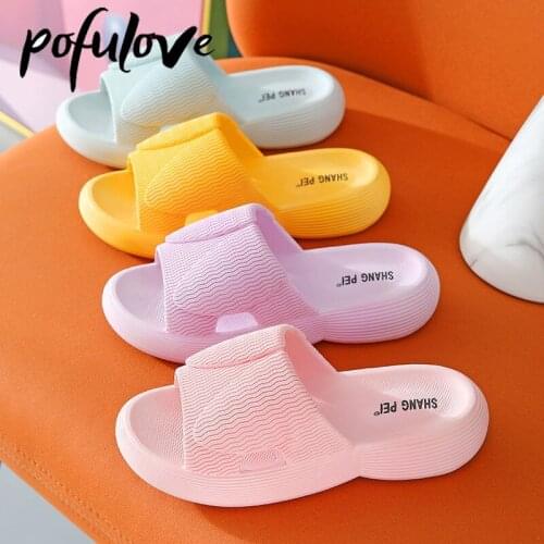Pofulove Women Slippers Platform Home House Indoor Bathroom Kawaii Cute Pink Non Slip Sliders Summer Zapato Shoes Fashion Design