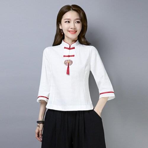 Cheongsam Top Women Vintage Chinese Style Shirt Summer New Hanfu China Traditional Tang Suit Blouses Femme Cotton Linen Harajuku