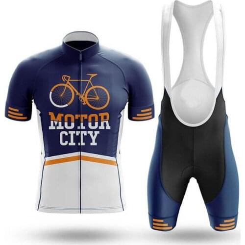 Motor City Breathable Cycling Jerset Set Men Summer Anti-Pilling Cycling Clothing Set With Coolmax 5D Gel Padded Cycling Shorts