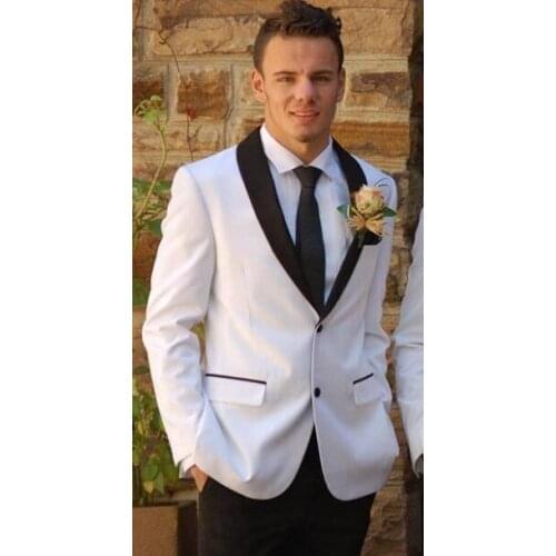 High Quality Two Buttons Ivory Groom Tuxedos Shawl Lapel Groomsmen Mens Wedding Suits Blazers (Jacket+Pants+Tie) W:664