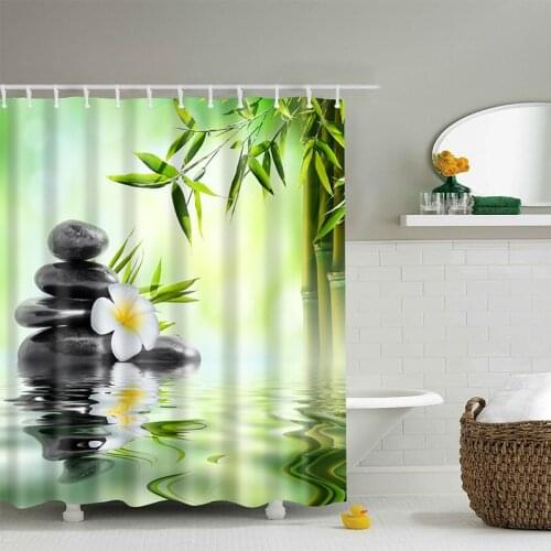 Zen static spa bamboo stone 3D printing bathroom waterproof shower curtain polyester washable home decoration curtain 200x180cm