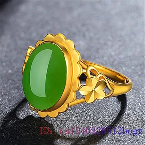 Green Jade Ring Natural 925 Silver Men Amulet Fashion Gemstone Crystal Gifts Jewelry Women Zircon Chalcedony Charm