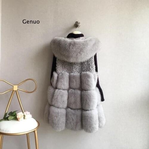 Winter Fashion Womens Hooded Jacket Faux Fur Vest Coat Fake Fur Waistcoat Female Sleeveless Patchwork Fur Outerwear