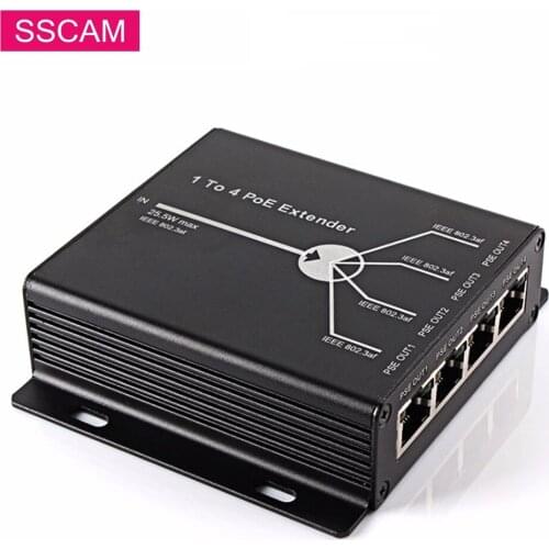 1 to 4 Ports POE IEEE802.3af Ethernet Extender Repeater for CCTV IP Cameras 120 meters (max) under standard CAT5 cable