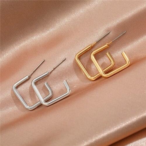 1Pair Simple Fashion Metal Smooth Square Stud Earrings For Women Personality Geometric C Shape Circle Earrings Jewelry E765-1