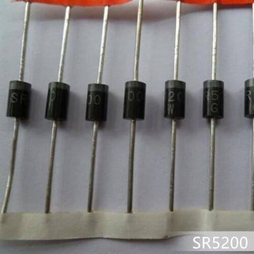 10PCS/lot MBR5200 SR520 SB5200 SR5200 Schottky rectifier diode 5A 200V straight plug SR5100