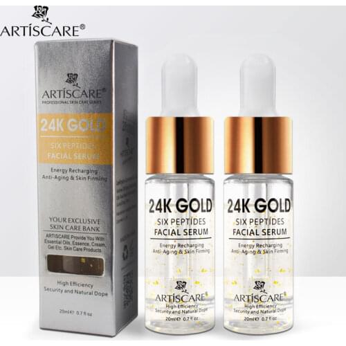 ARTISCARE 24k Gold Six Peptides Serum for Face 20ml Hyaluronic Acid Essence Facial Serum Anti Aging and Whitening Skin Care 2pcs