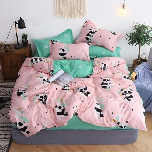 3/4Pcs Panda Print Bedclothes Adult Kids Soft Bed Sheet Duvet Cover Pillow Case